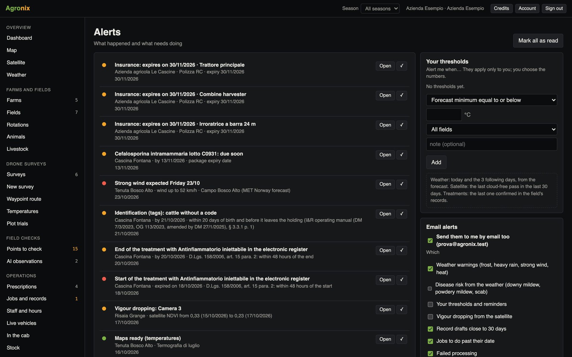 Alerts and personal thresholds