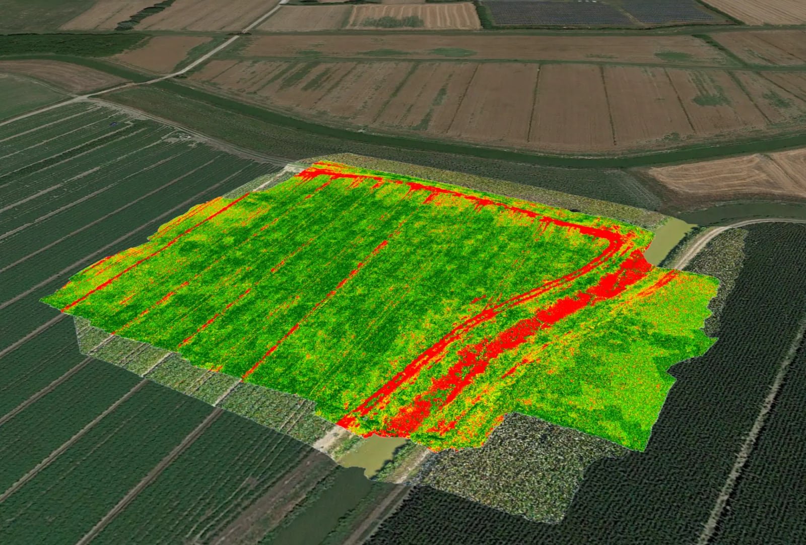 Mappa di vigore di un campo sulla vista 3D dei campi intorno