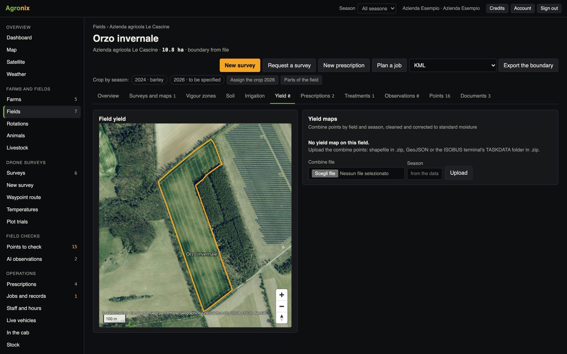 Yield map on the field page