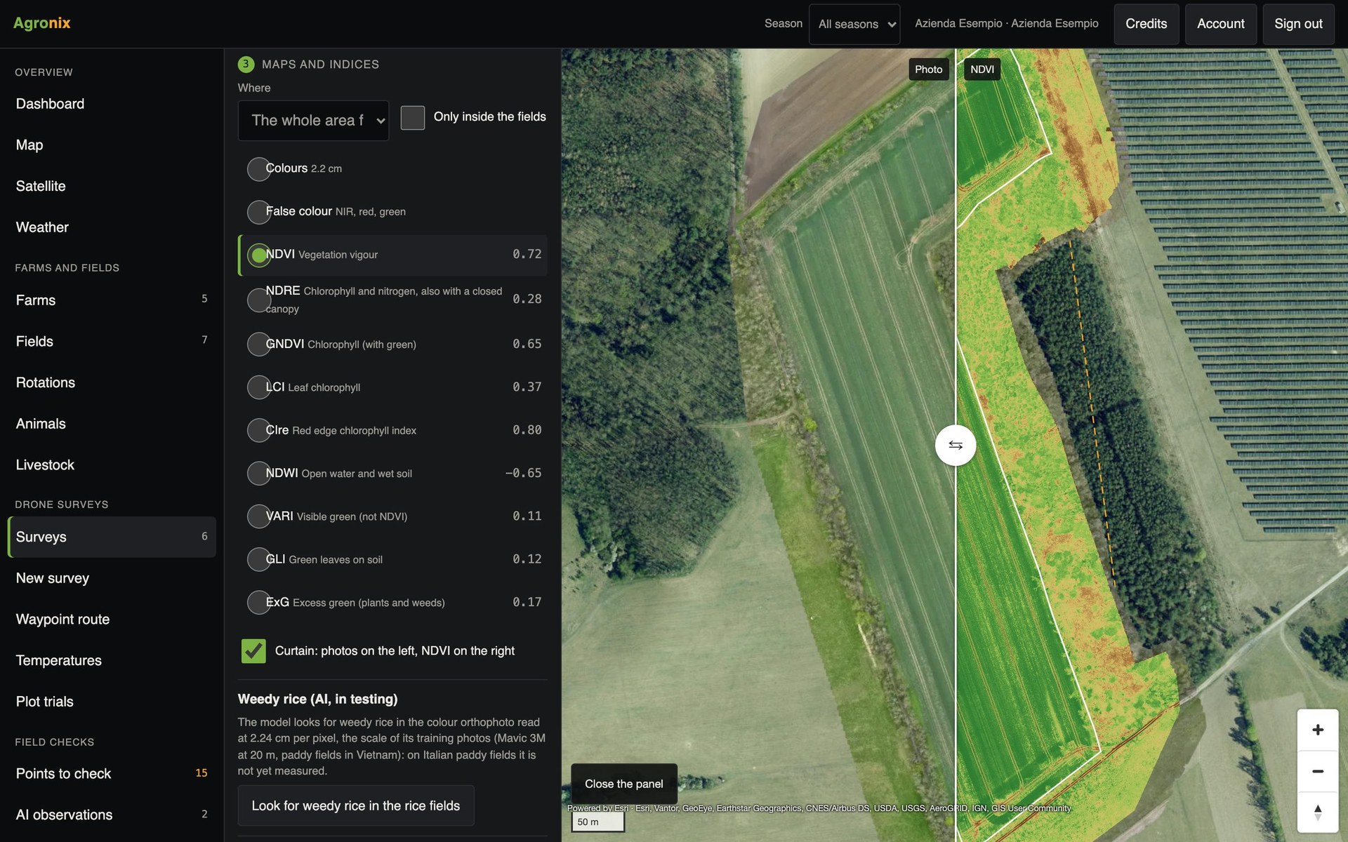 Slider between photo and NDVI