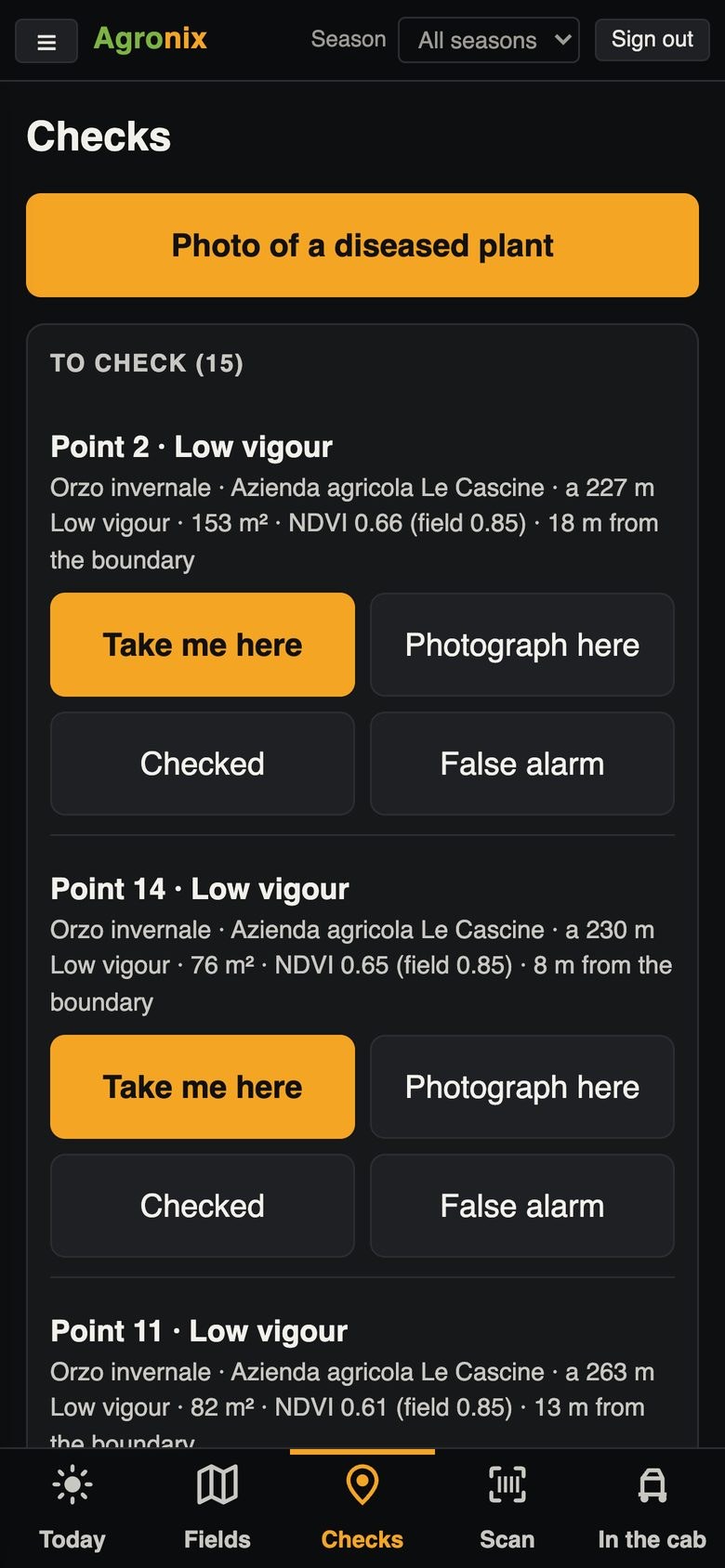 Points to check sorted by distance