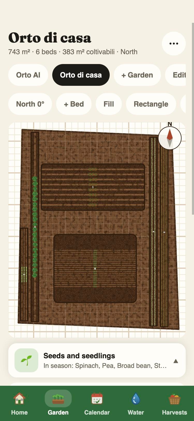 The garden drawn on the satellite photo with its beds