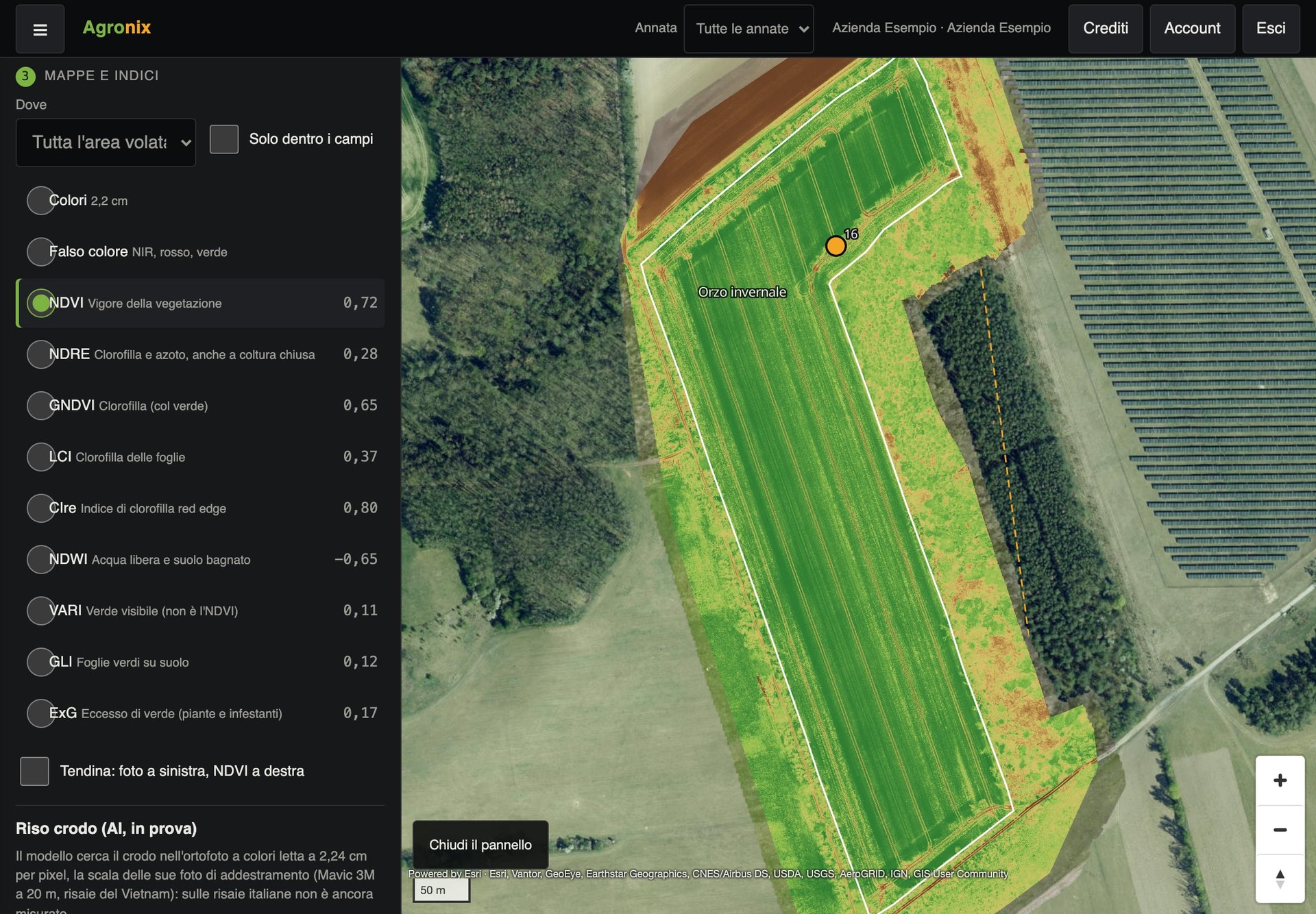 Mappa NDVI sull'iPad nella versione a tocco