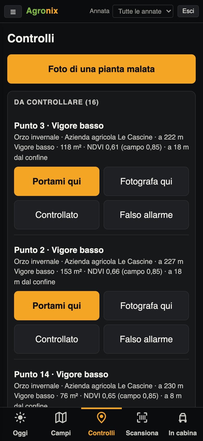 Punti da controllare ordinati per distanza